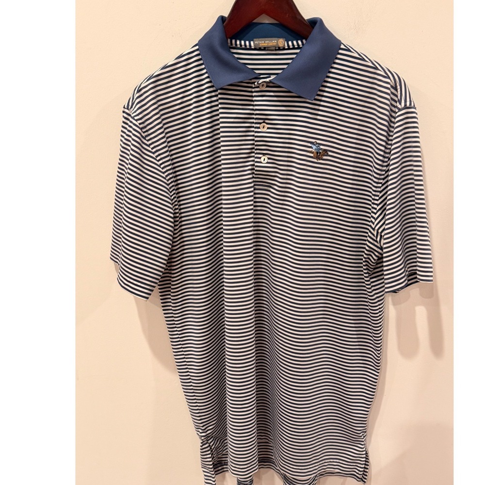 Peter Millar Summer Comfort Mens Large Navy White Striped Horse Polo Shirt L